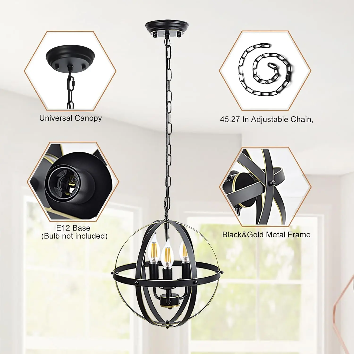 Imagem -04 - Globe Chandelier Lighting For Farmhouse Hanging Ceiling Light Fixture For Kitchen Dining Room Living Hallway Bedroom