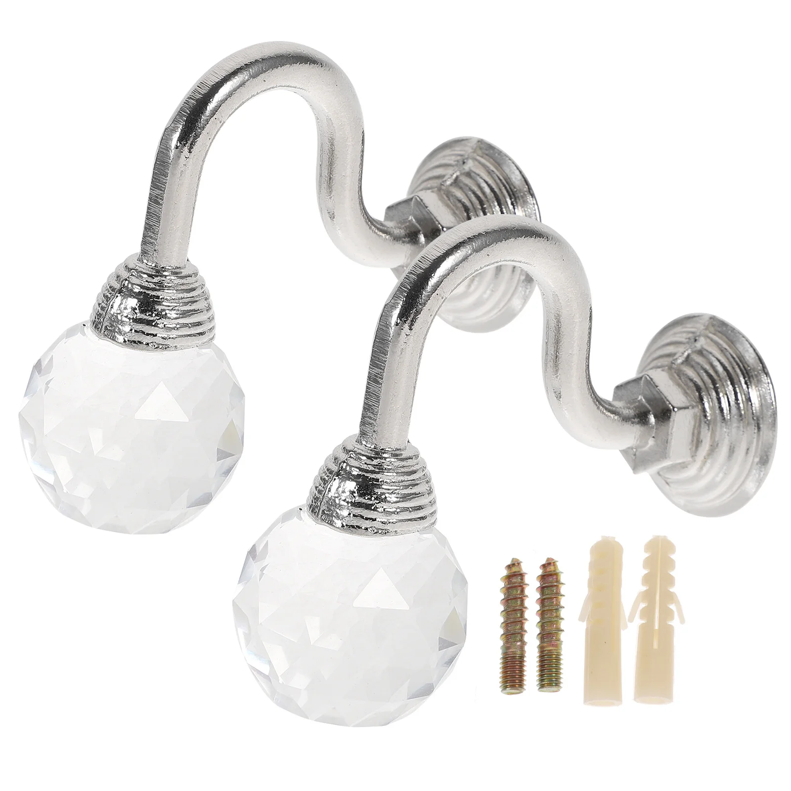

2 Pieces Clear Crystal Curtain Holdbacks Heavy Duty Zinc Alloy Wall Mounted Easy Installing Tassel Curtain Hook Coat Hanger