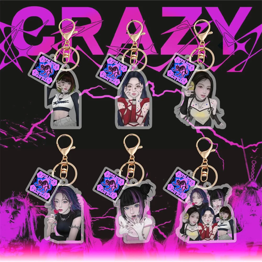 KPOP Hot Idols New Keychain Sakura Chaewon Yunjin Acrylic Cartoon Keyring Kazuha Eun chae Bag Accessories Fans Collection Gifts