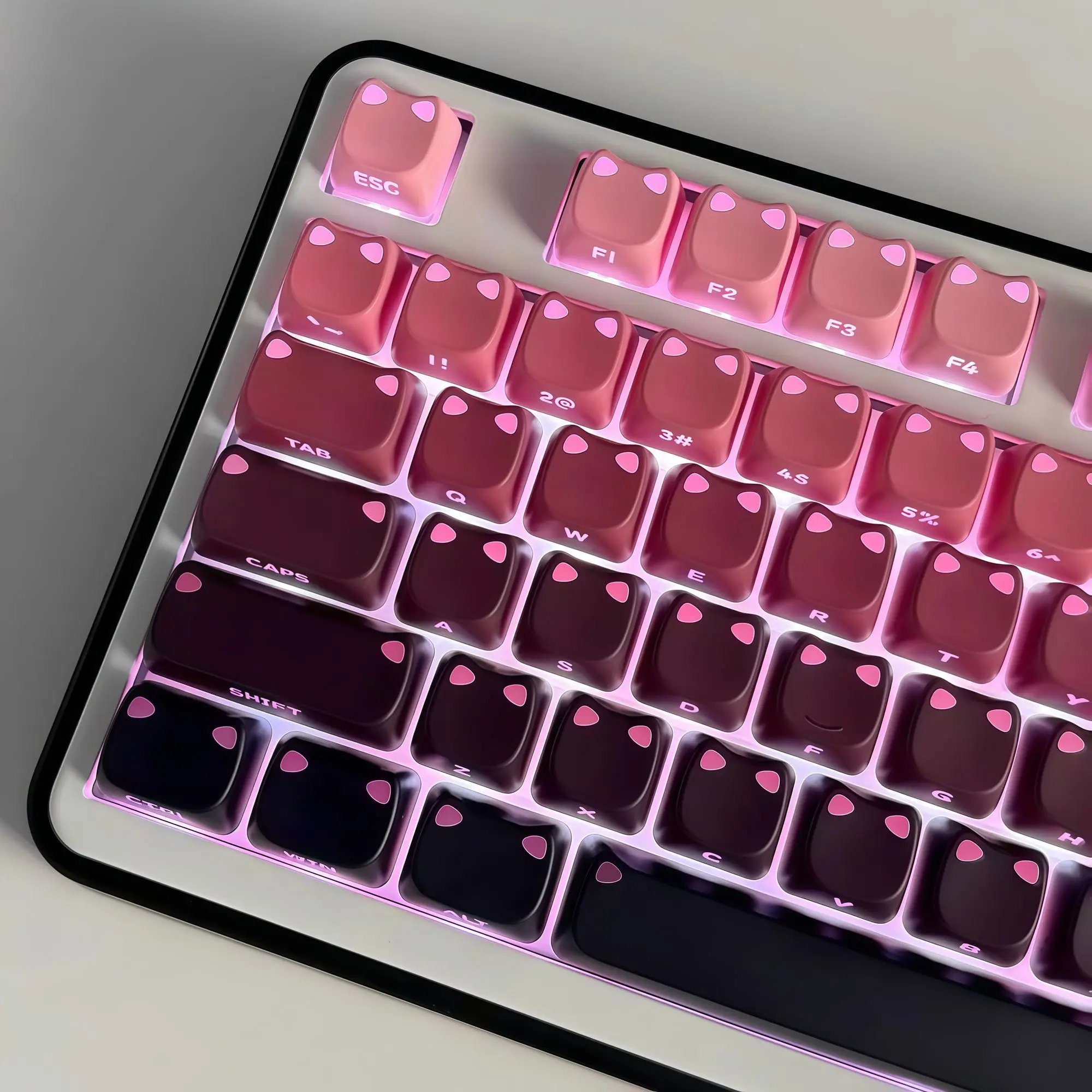 Red Bean Side Printed RGB Backlit Translucent Keycap MAO Profile Cat Ear Dye Sub PBT Keycaps for MX Switches Mechanical Keyboard