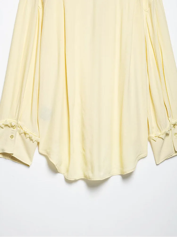 ZAJIA 2025, neue Damenbekleidung, europäischer und amerikanischer Stil, modisch, lockerer V-Ausschnitt, Rüschenwelle, verspielter Stil, Hemdoberteil