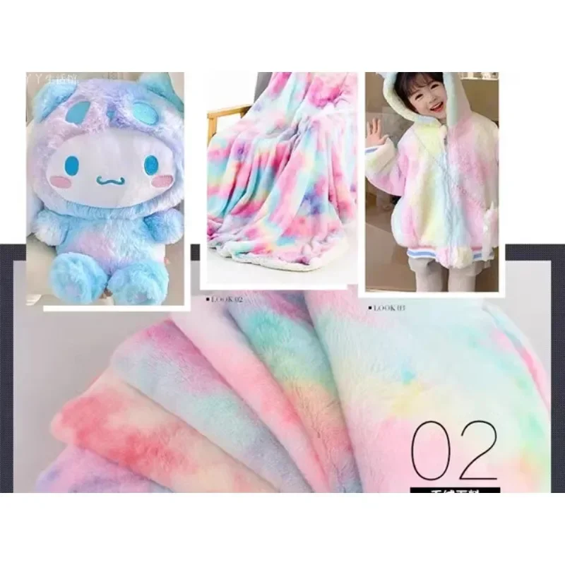 Tie Dye Faux Rabbit Plush Fur Fabric Per Meter for Toys Clothes Hats Scarf Dolls Diy Sewing Gradient Smooth Soft Rainbow Cloth