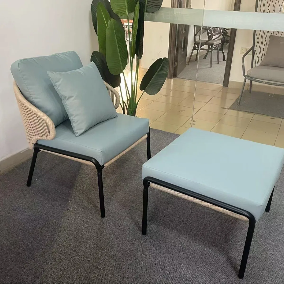 Double rattan sofa recliner coffee table designer single rattan chair outdoor balcony outdoor court bed and breakfast furniture