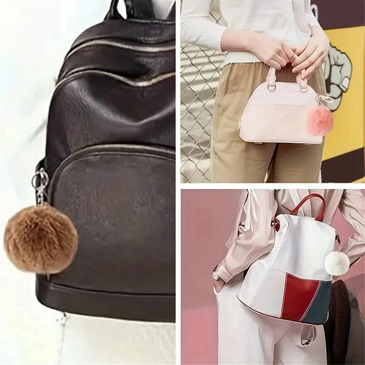 New 80PCS Keychain Fur Pompoms Keychain with Tassels and Keyrings for Bag Charm Accessories