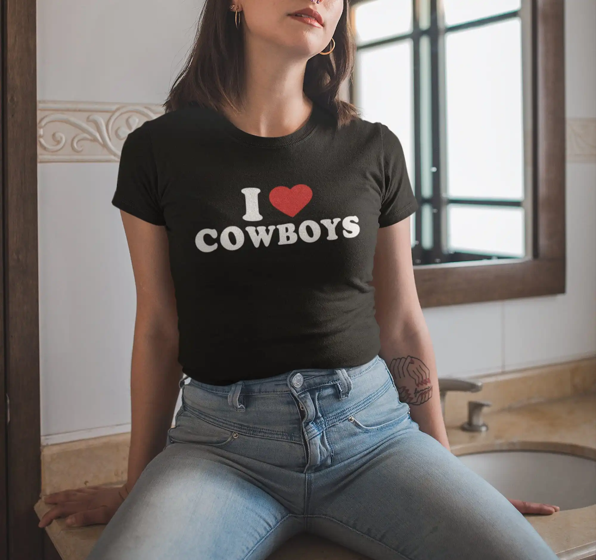 I Heart Cowboys Womens Tight Fitted T Shirt