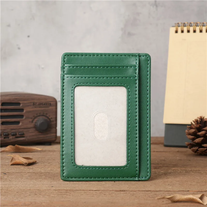 1145 Men's and women's vertical Crazy Horse leather green portable card holder, casual retro multi card slot bag