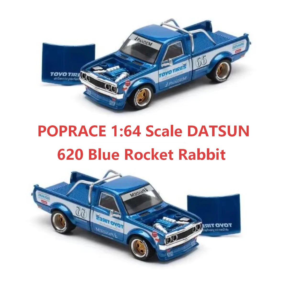 Diecast POPRACE 1:64 Scale DATSUN 620 Blue Rocket Rabbit Alloy Car Model