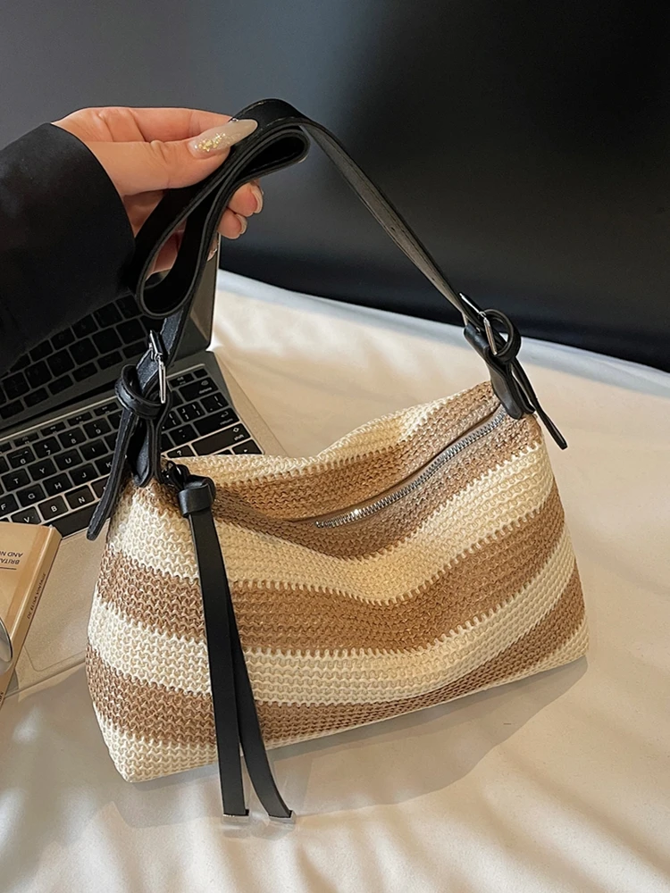 korean-style-casual-striped-woven-pillow-bag-single-shoulder-crossbody-bag-2025-new-trendy-all-match-commuter-bag-large-capacity