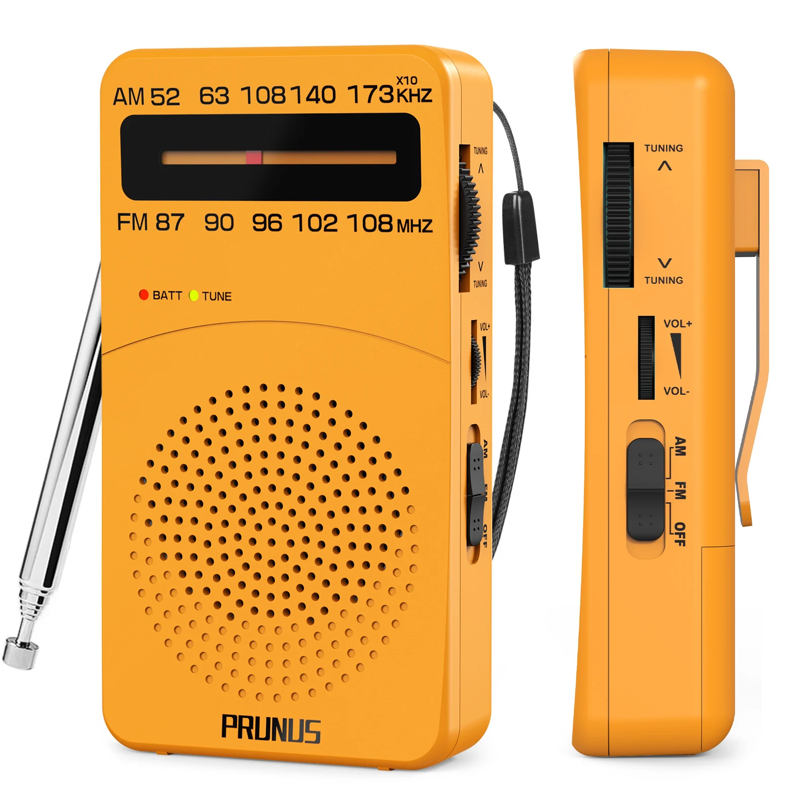 PRUNUS J-166 ポータブルラジオ AM FM バッククリップ、優れた受信、AM