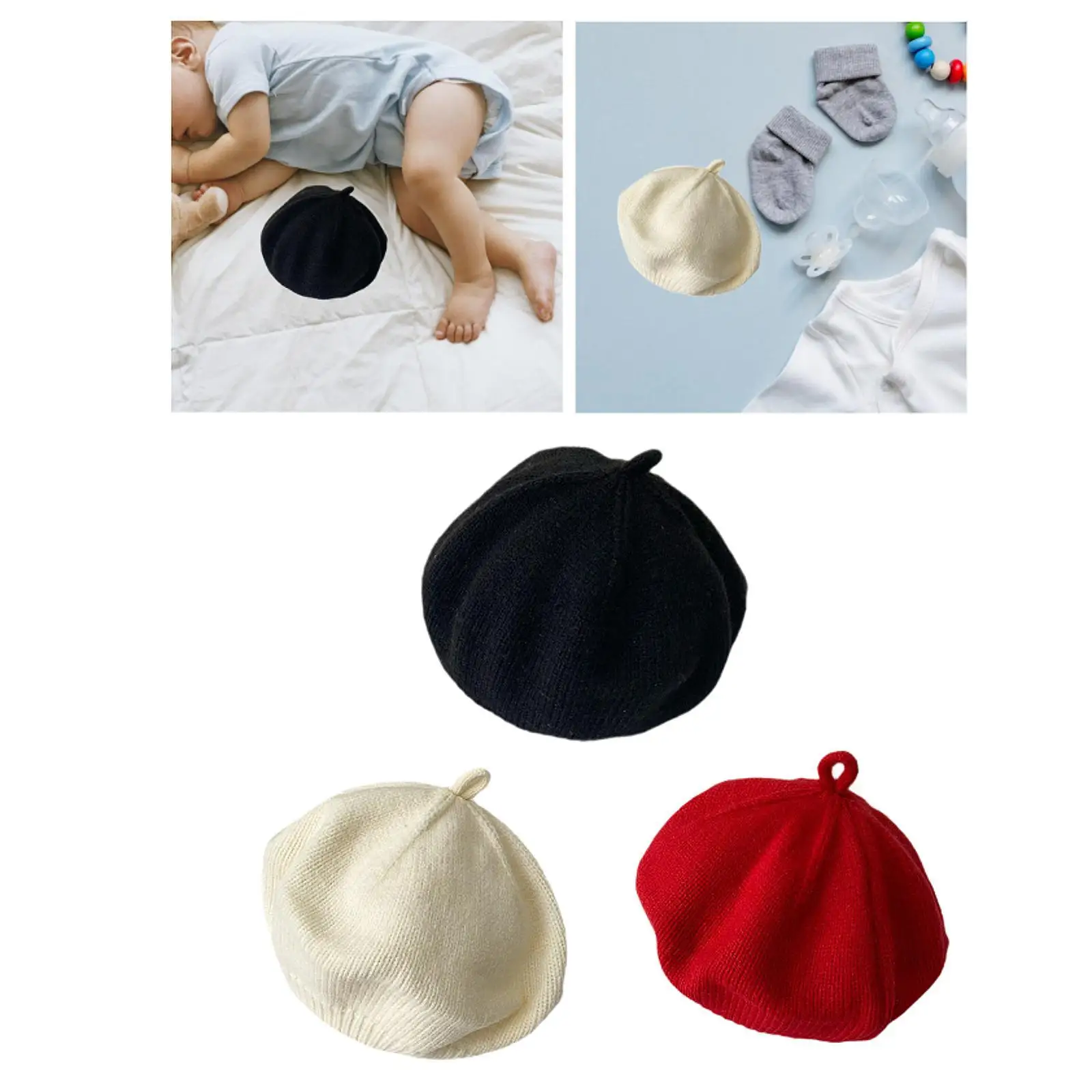 Baby Beret Hat Winter Warm Fashion Stretch Cold Weather Soft Knit Beanie Cap for Girls Boys Toddlers Party Traveling Festival 4