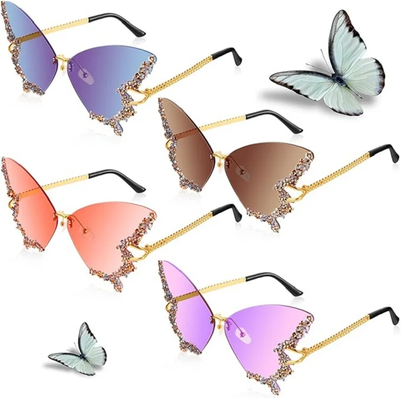 4pcs women sunglasses 2024 luxury designer Diamond Butterfly lentes de sol mujer gentle monster miu sunglasses Ladies