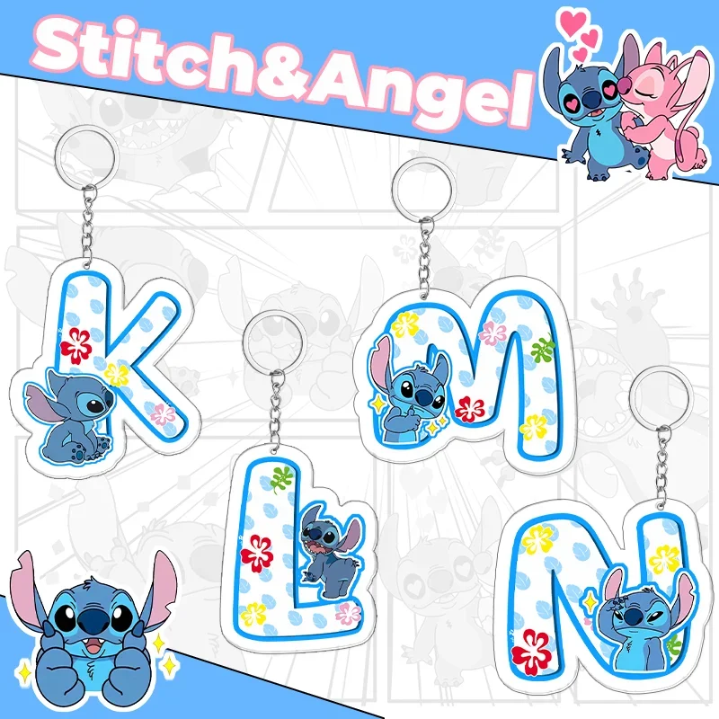 Lilo&Stitch English Letter Pendant Keychain Anime Enthusiasts Keybag Angel Cute Acrylic Accessories Inlaid Buckle Cartoon Gift