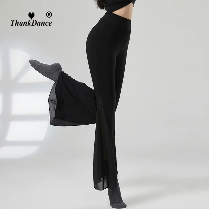 Latin Dance Pants Women New Pure Color Ballroom Wide Leg Trousers Fashion Summer Long Standard Adult Modern Waltz Training Wear