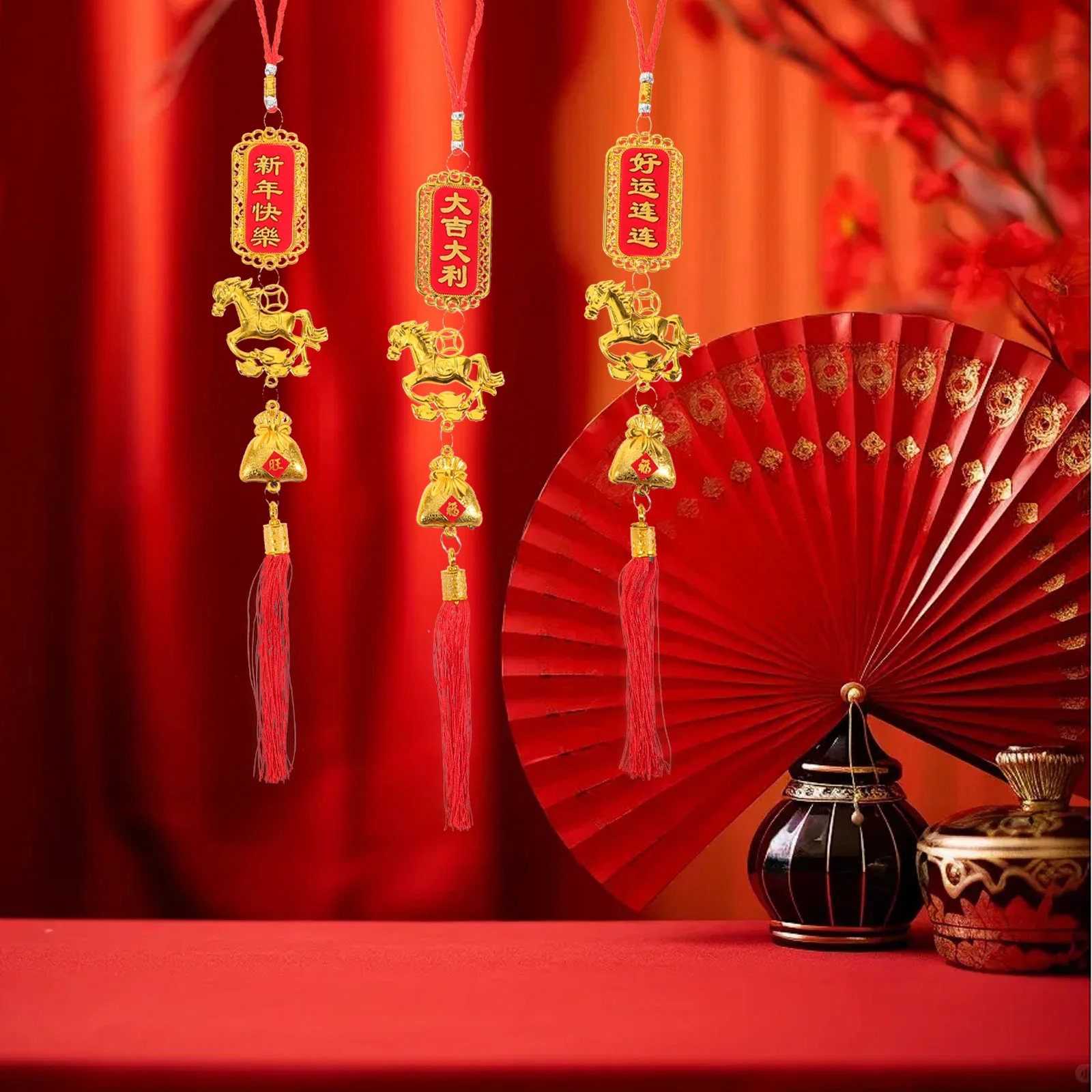 

6Pcs Lunar New Year Horse Pendants Red Tassel Hanging Ornaments 2026 Chinese New Year Decorations Spring Festival Bonsai Tree