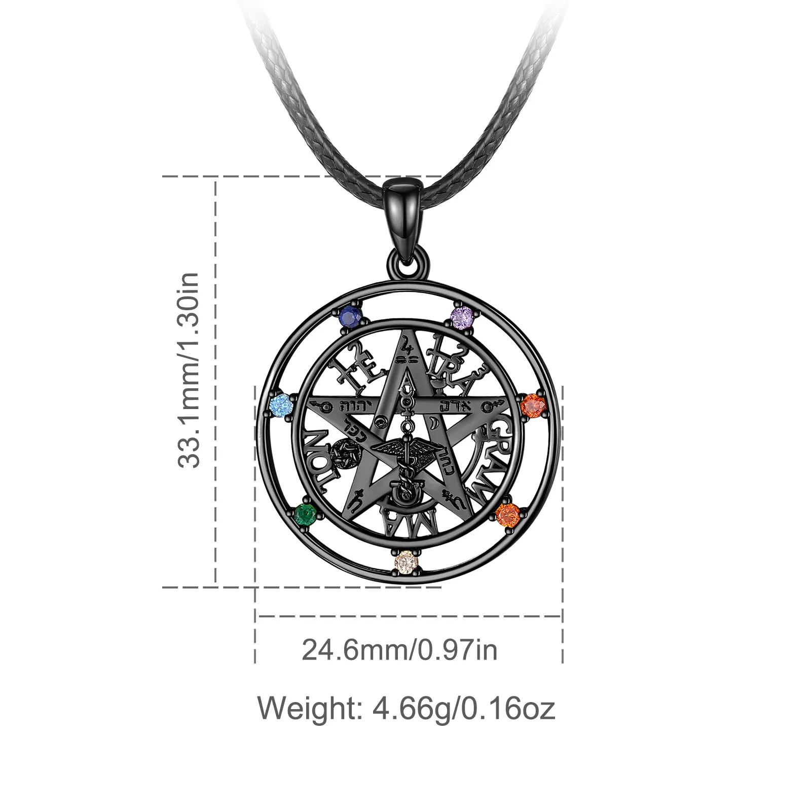 Eudora collana con amuleto pentagramma in argento Sterling 925 7 colori Chakra ciondolo Tetragrammaton nero Lucky Star uomo donna gioielli