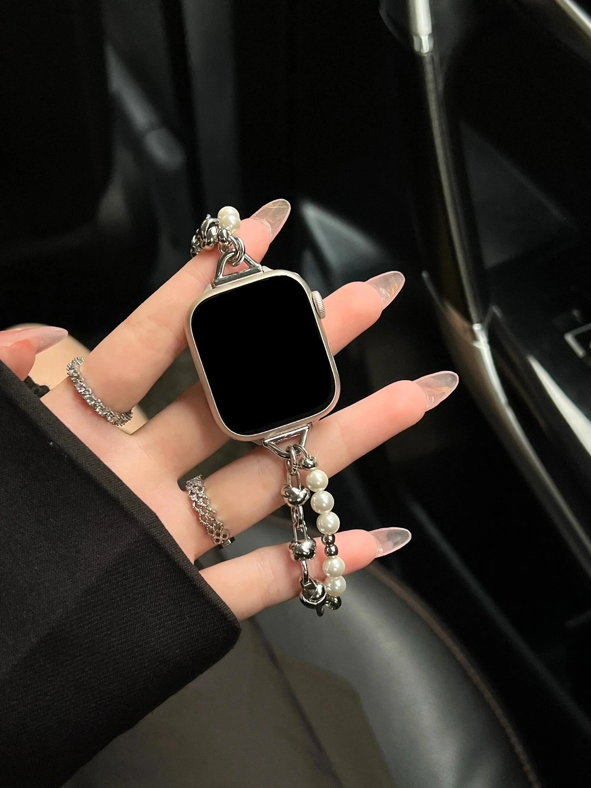 حزام حلقة معدنية من الخرز لساعة أبل للنساء 38 مم 40 مم 41 مم 42 مم 44 مم 45 مم 46 مم 49 مم