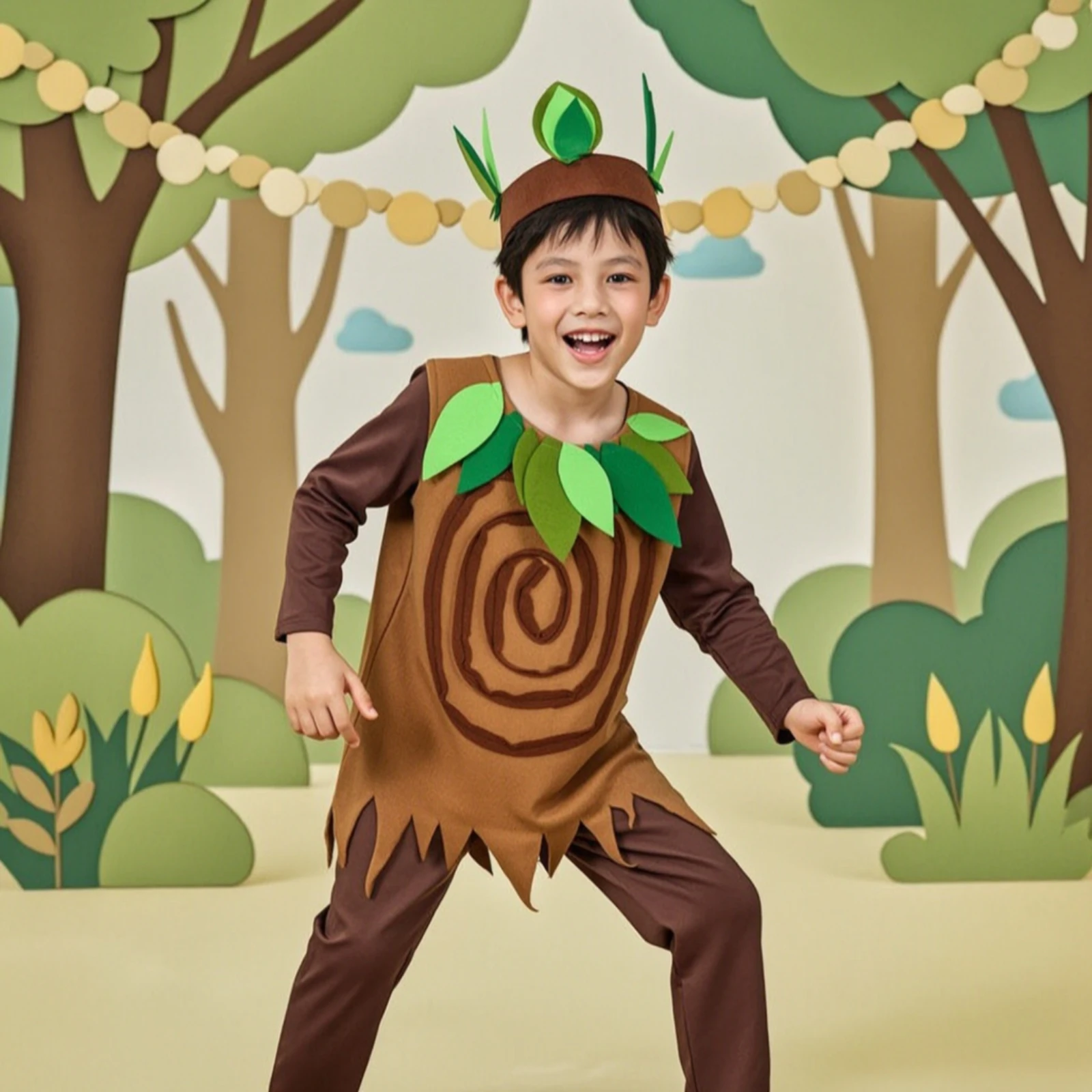 Tree Costume with Headpiece Leafy Tree Costume Apparel Full-Length Easy to Wear for Children, School Plays, Halloween