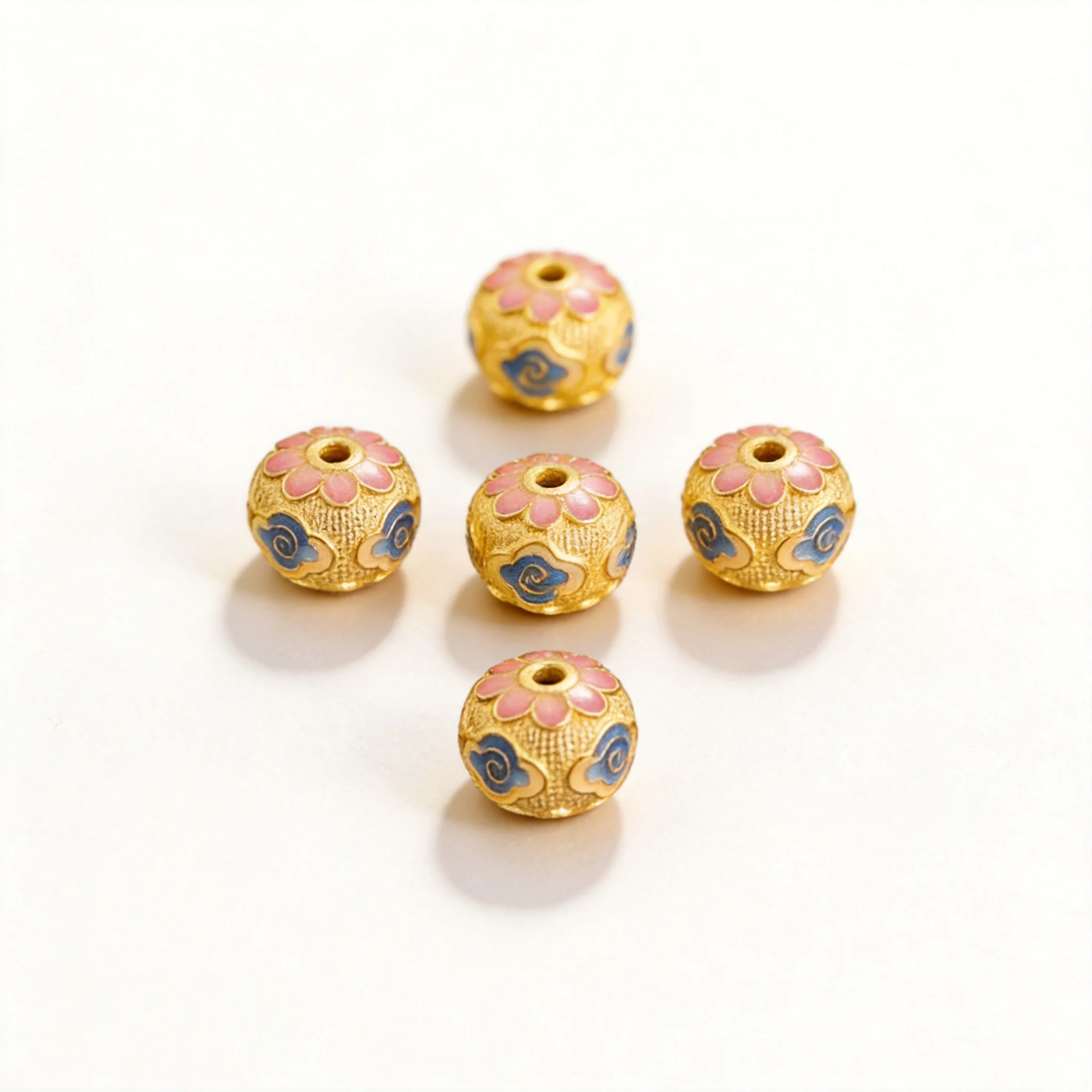 Chinese Style Lucky Auspicious Cloud Flower Drum Beads S925 Sterling Silver Gold Plated Enamel Blessing Spacer Beads For Diy Jew