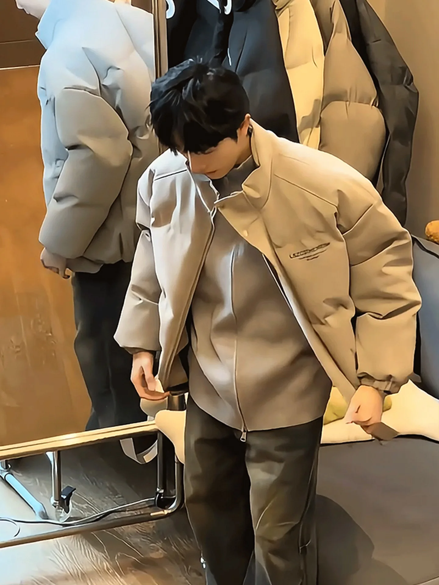 ay بو الجلود ماتي أسفل القطن Jaet الرجال الشتاء Thiened الراقية الخبز Sle الرجعية الوقوف طوق معطف مقاوم للماء #4