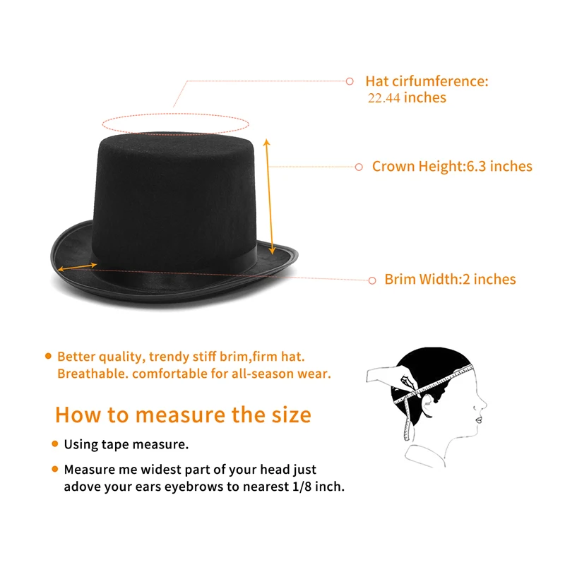 Gentleman Mad Hatter Hat Halloween Party Costume Felt Magician Hat Cap Cylinder Hat  for Women Men