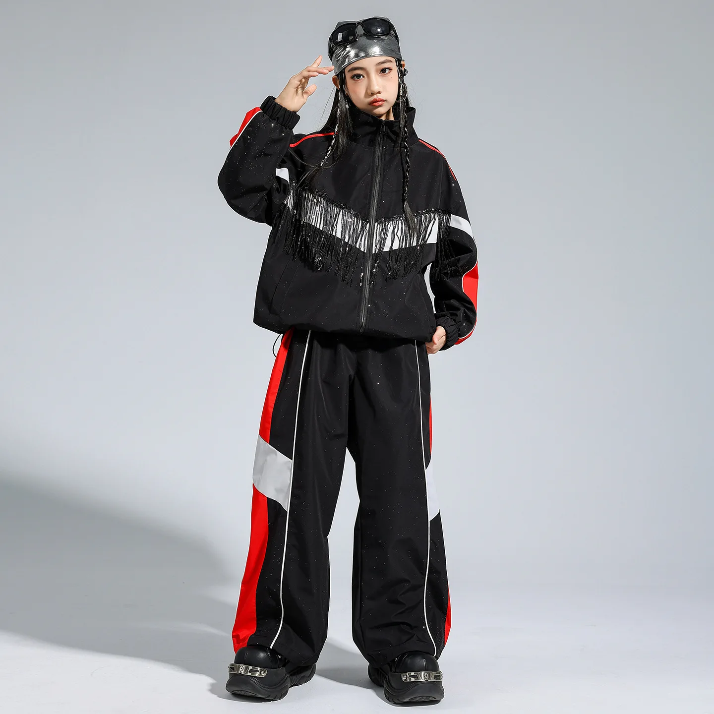Kids Boys Girls Sequin Tassel Sport Jacket Pants Sets Fashion Hip Hop Coat Trousers Tracksuits Children Dance Clothes Costume