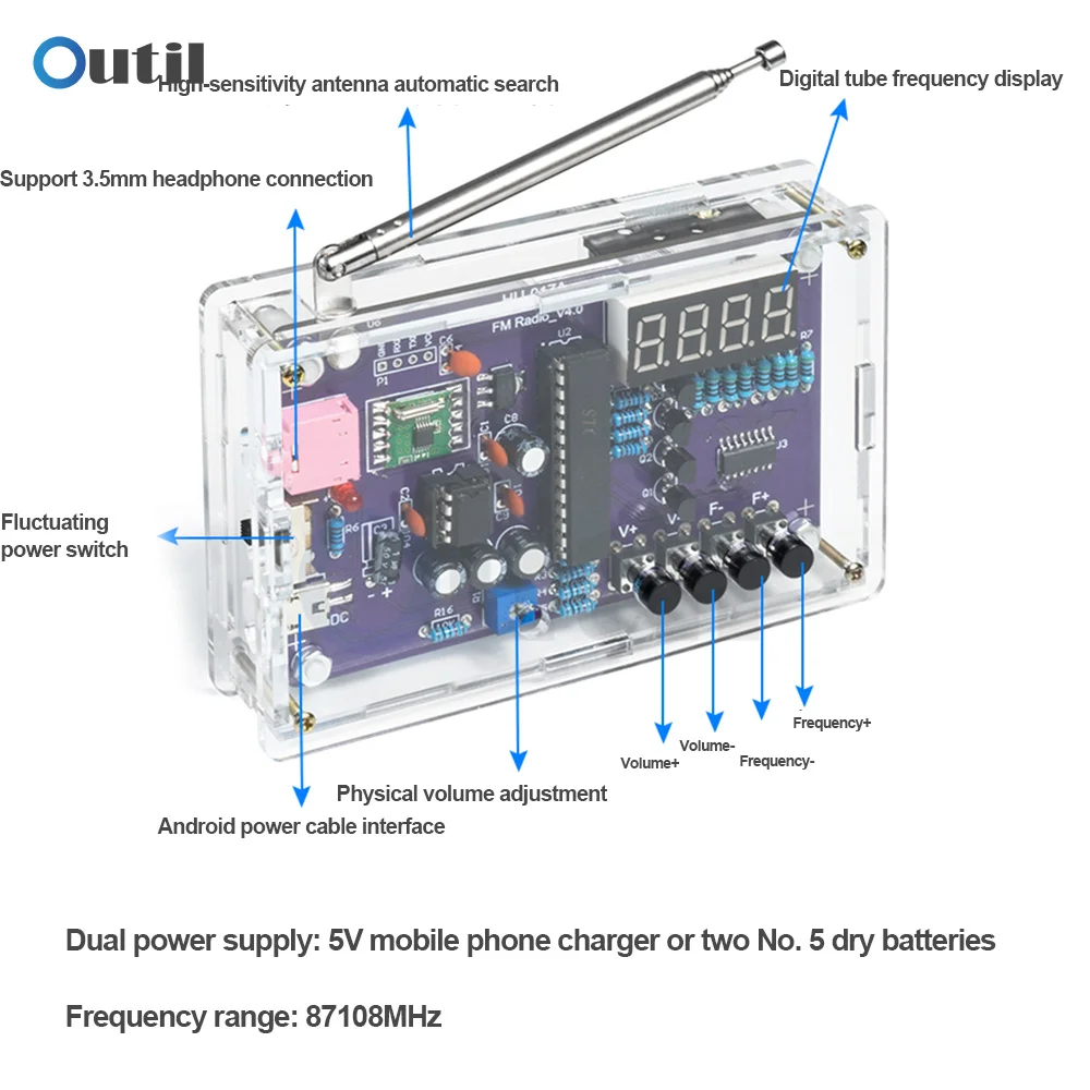 HU-017A RDA5807S Radio Audio Kit FM 87-108MHz TDA2822 Power Amplifier Frequency Modulation Electronic Module DIY Kits