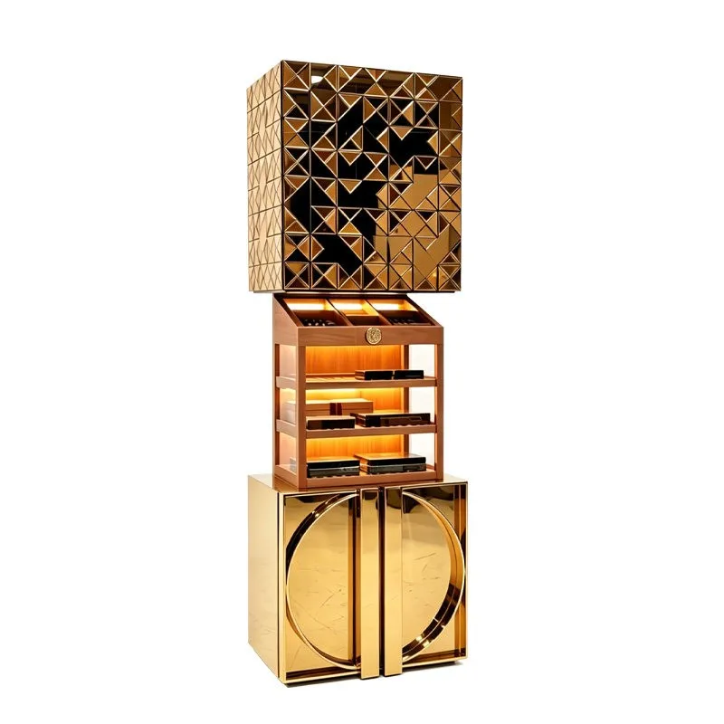 *Cigar Cabinet Luxury Sophisticated Wooden Height Adjustable Creative Designer Golden Upright Display in Villa's Home Living Roo