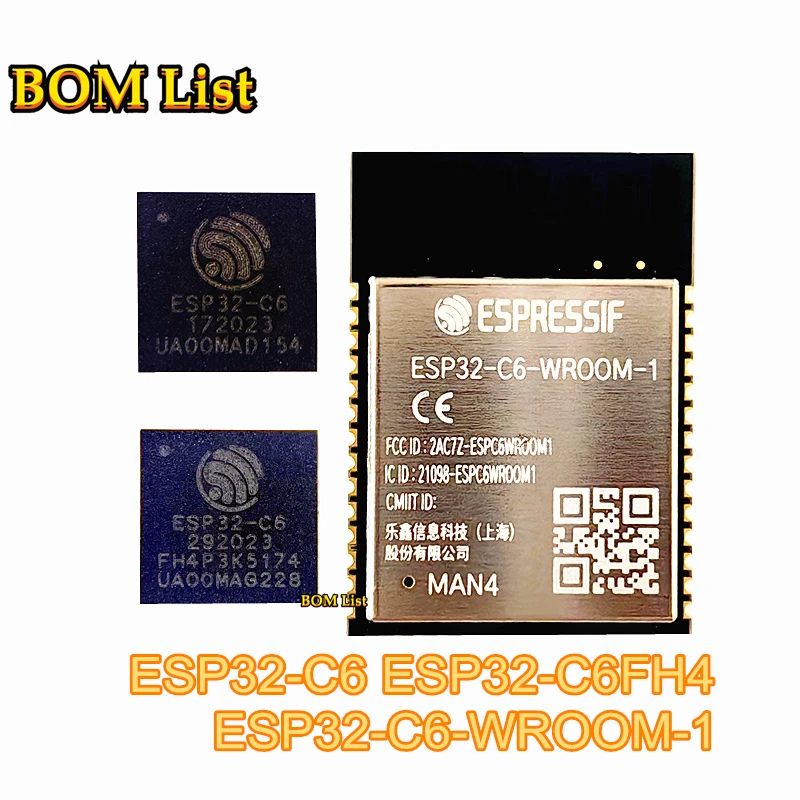 ESP32-C6 ESP32-C6FH4 ESP32-C6-WROOM-1 Module 2.4G WiFi 802.11ax BT5.0 WiFi6 ESP32-C6-WROOM-1-N4 4MB 8MB 16MB ESP32-C6-WROOM Chip