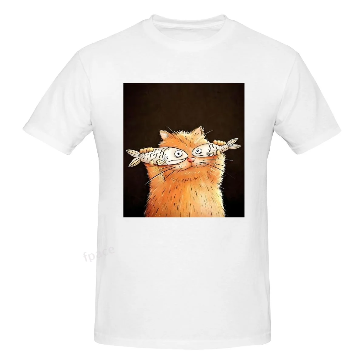 

CAT LIKE EAT FISH Casual Cotton Summer Men Clothing Tops Men's Basic Short Sleeve T-Shirt