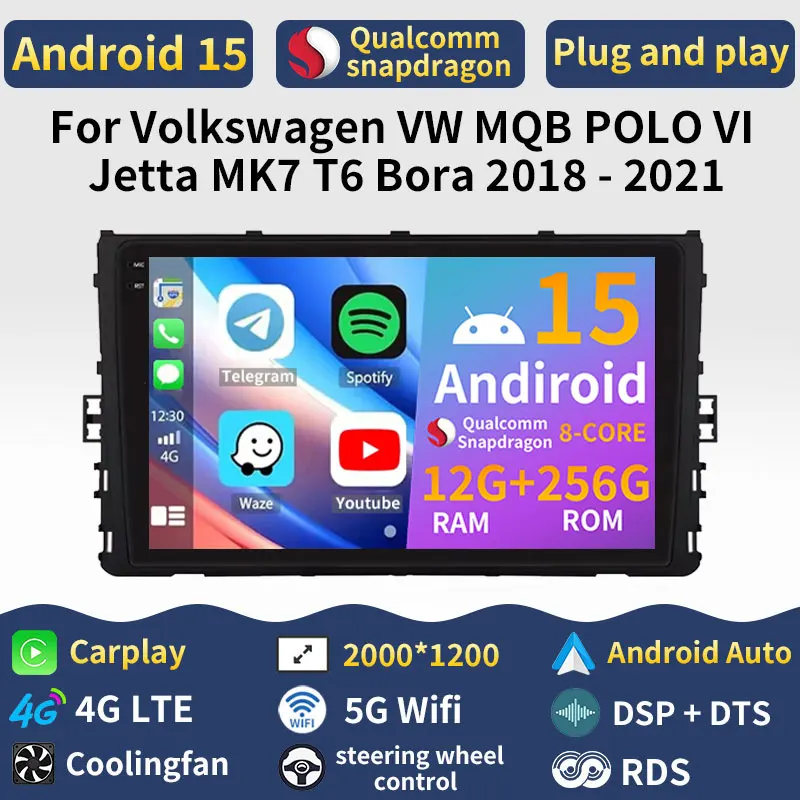 Android 15 Carplay para Volkswagen VW MQB POLO VI Jetta MK7 T6 Bora 2018 - 2021 reproductor de Radio de coche BT estéreo 4G LTE 360 cámara Auto