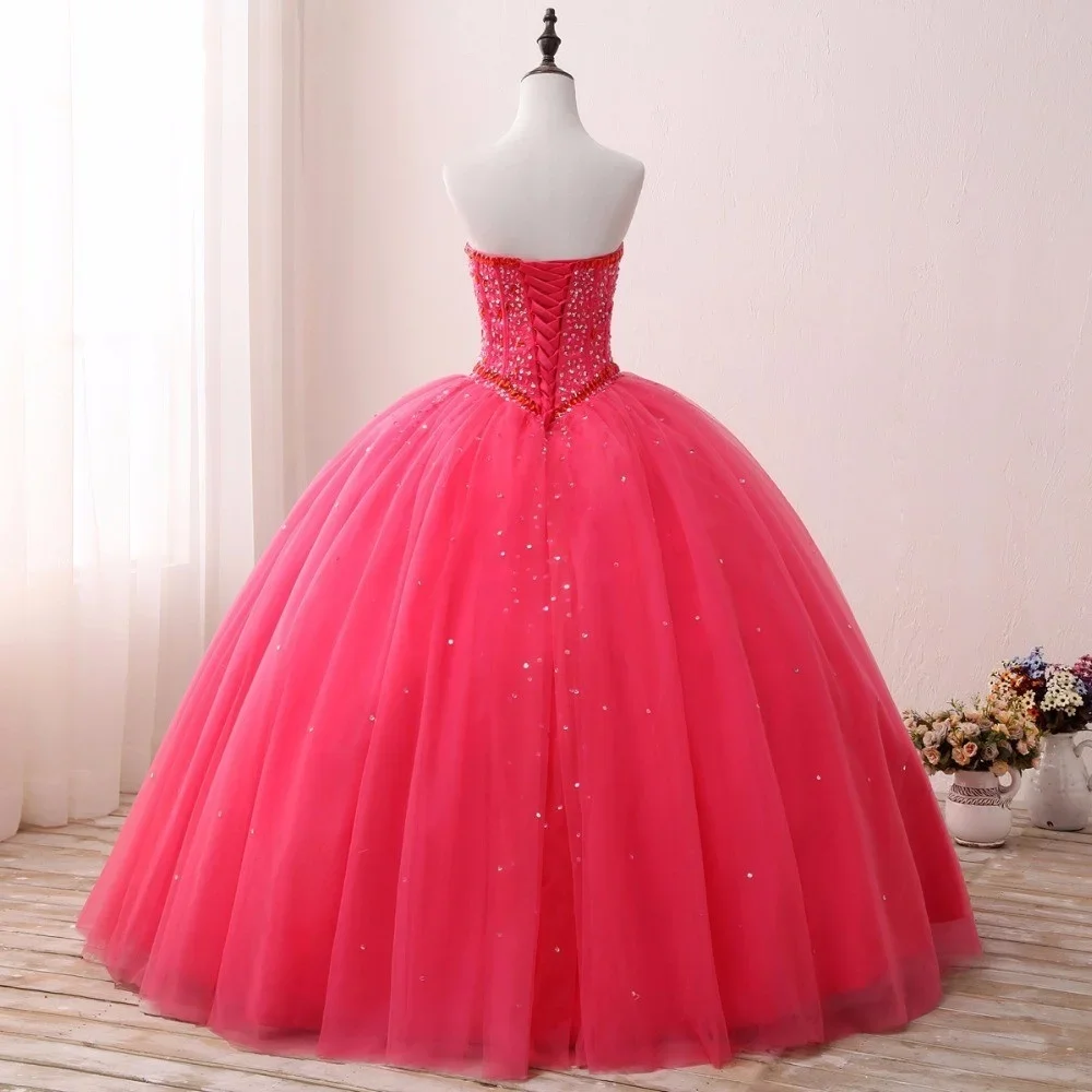 Vestidos De quinceañera rosa a la moda para 15 años, vestido De baile De tul Crytsal brillante, vestido De fiesta De Gala Formal