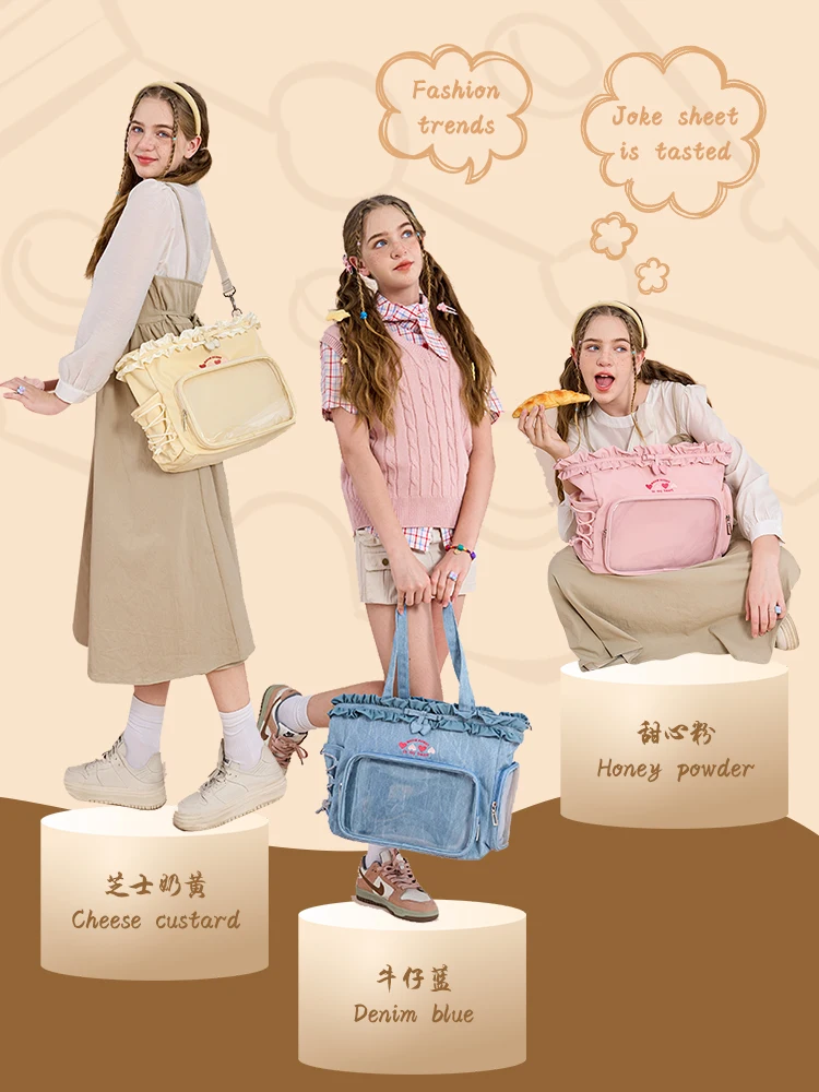 Japanese Second Dimensional Women's Tote Bag Ribbon Frilly Sweet Cute Lolita Bags Shoulder Crossbody Bag Small Food Lta Bags