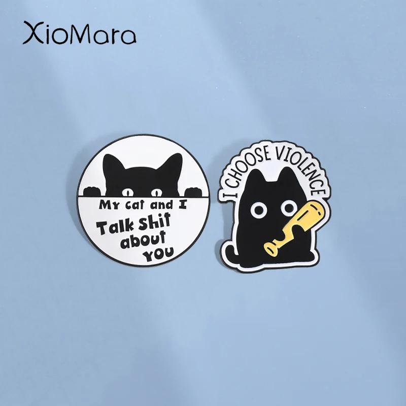 

Cute Cat Enamel Pins Custom My Cat And I Talk Shit About YOU Brooches Lapel Badges Clothes Animal Jewelry Gift for Kids Friends
