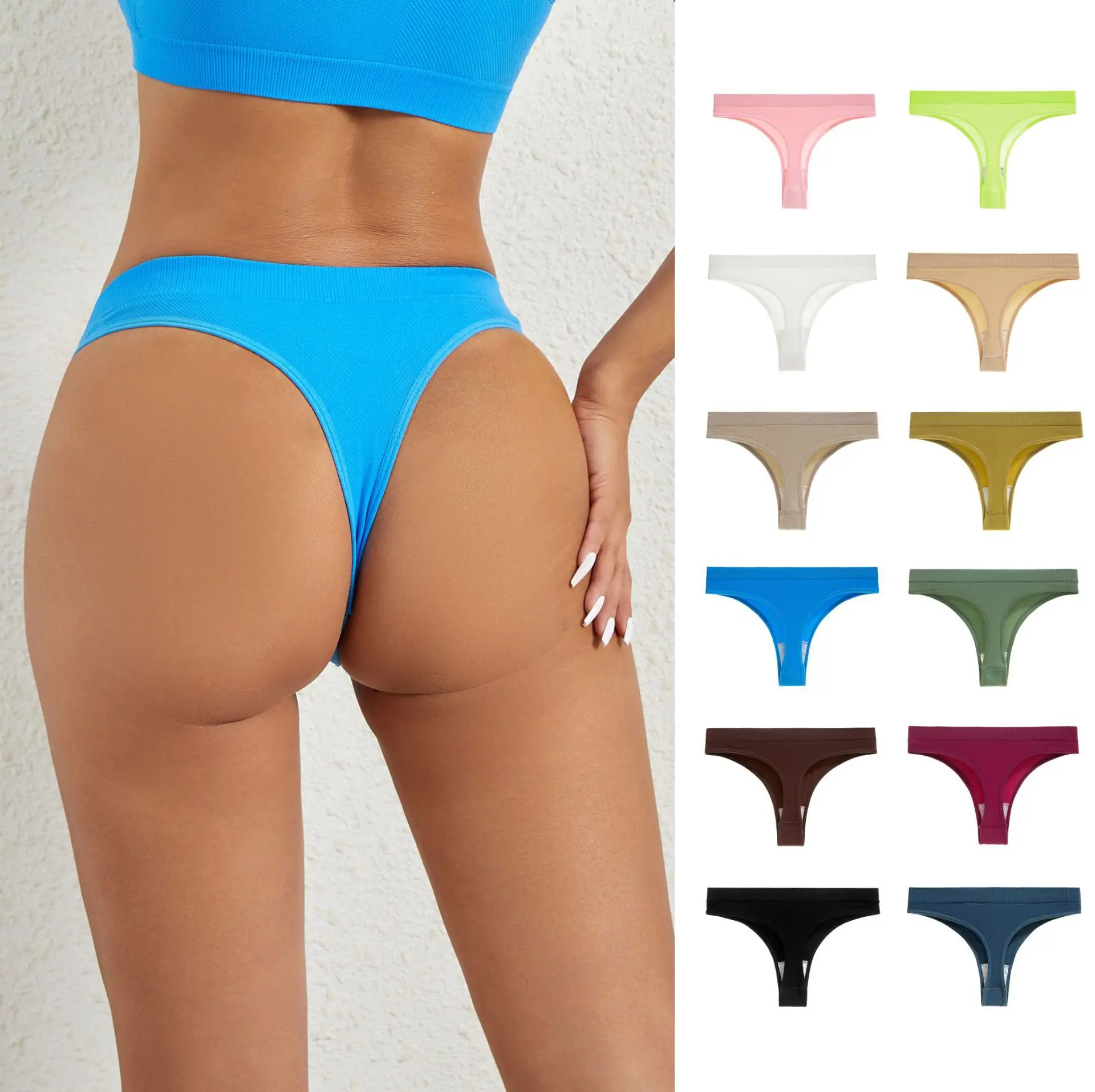 

3 Pieces/set Women Sports G-string Yoga Pants Solid Low Waist Underwear Tight Shorts Lady Sexy Panties