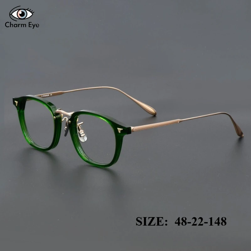 

High End Niche Acetate Titanium Green Glasses Frame Women Men Retro Square Fashion Optical Myopia Reading Blue Light Eyeglass