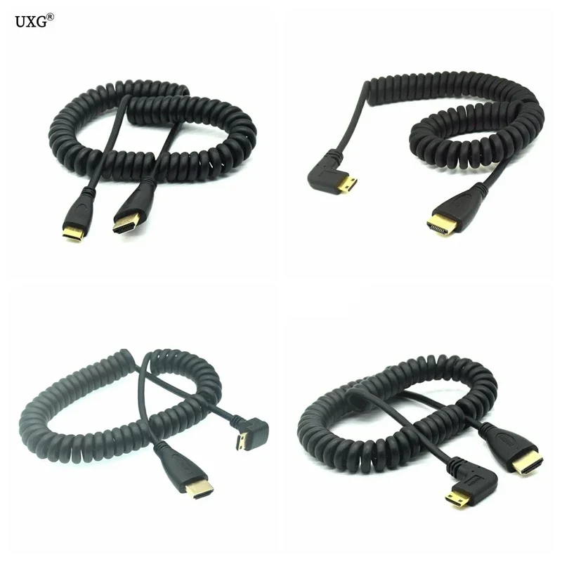 High Speed Mini HD-to HDTV-compatible-Cable Gold-Plated Spring Curl HDMI-compatible For Sony Canon DSLR Nikon Camera Camcorders