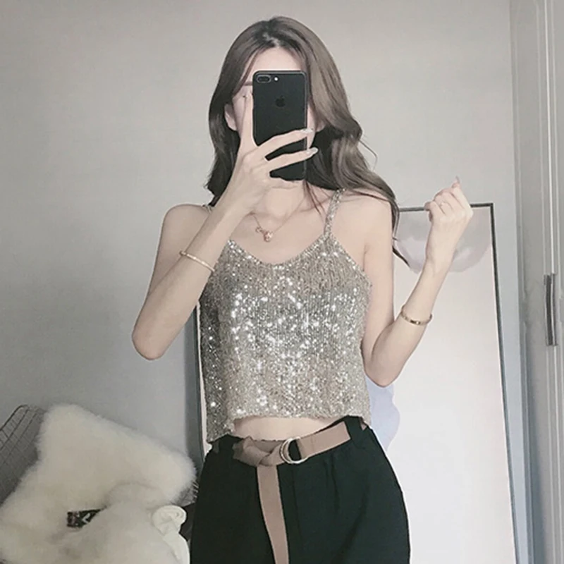 

Faionable Sequin Csole Vest Женский облегающий внутренний жилет ort Sle из полиэфирного волокна для поездок на работу Яркий сверкающий топ