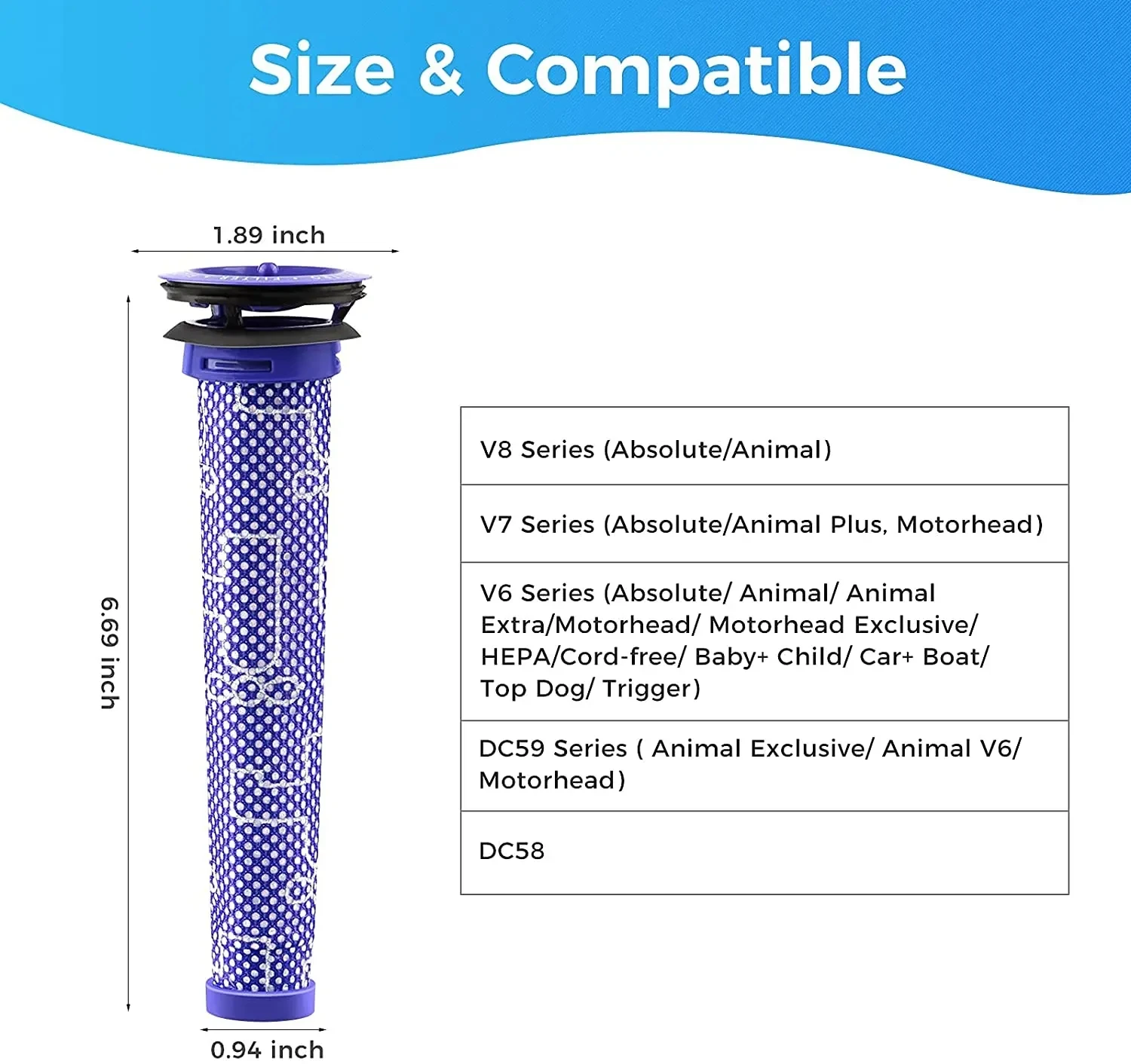 Wstępnie zmywalny filtr głowica silnika HEPA do Dyson V6 V7 V8 DC62 DC61 DC58 DC59 DC74 #965661-01 części do czyszczenia próżniowa