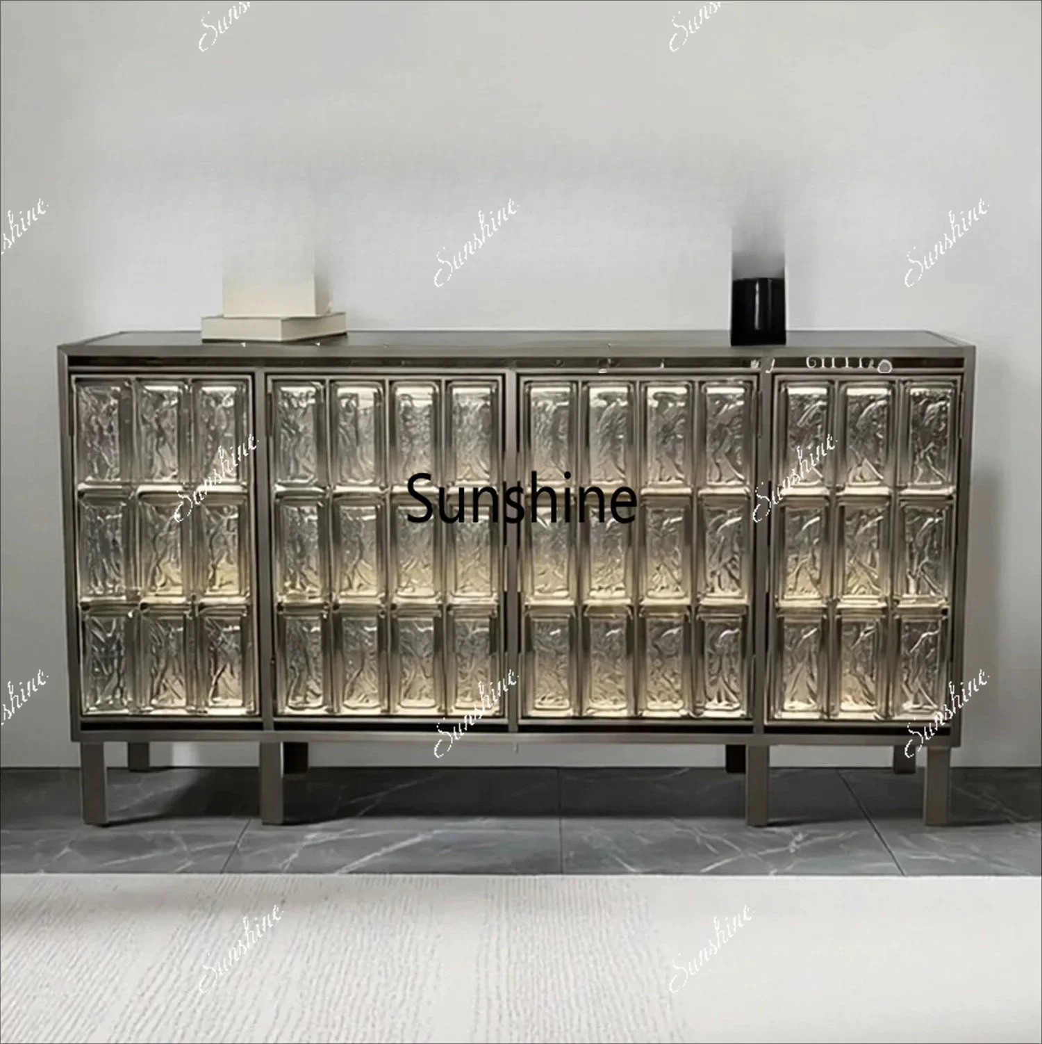 Italian minimalist premium crystal glass brick side cabinet  FT