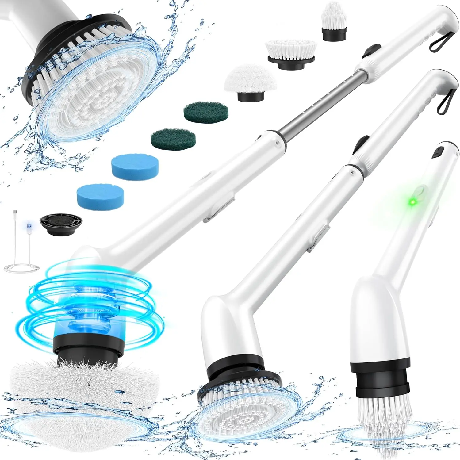 

Electric Spin Scrubber, 2024 New Full-Body IPX7 Waterproof Bathroom Cleaner Brush, Shower Scrubber w/ Long Handle & 2 Speed,