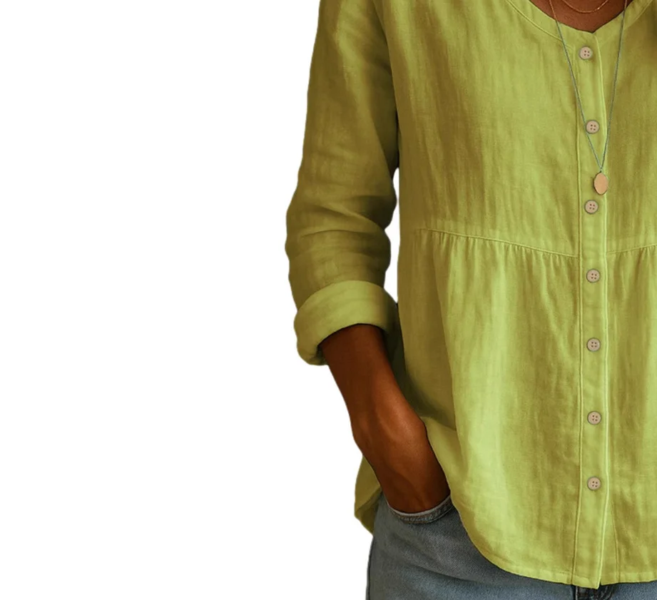 

Женская льняная рубашка с V-образным вырезом, длинными рукавами, на пуговицах, топ А-силуэта, блузка с асимметричным подолом (короткий спереди, длинный сзади), туника