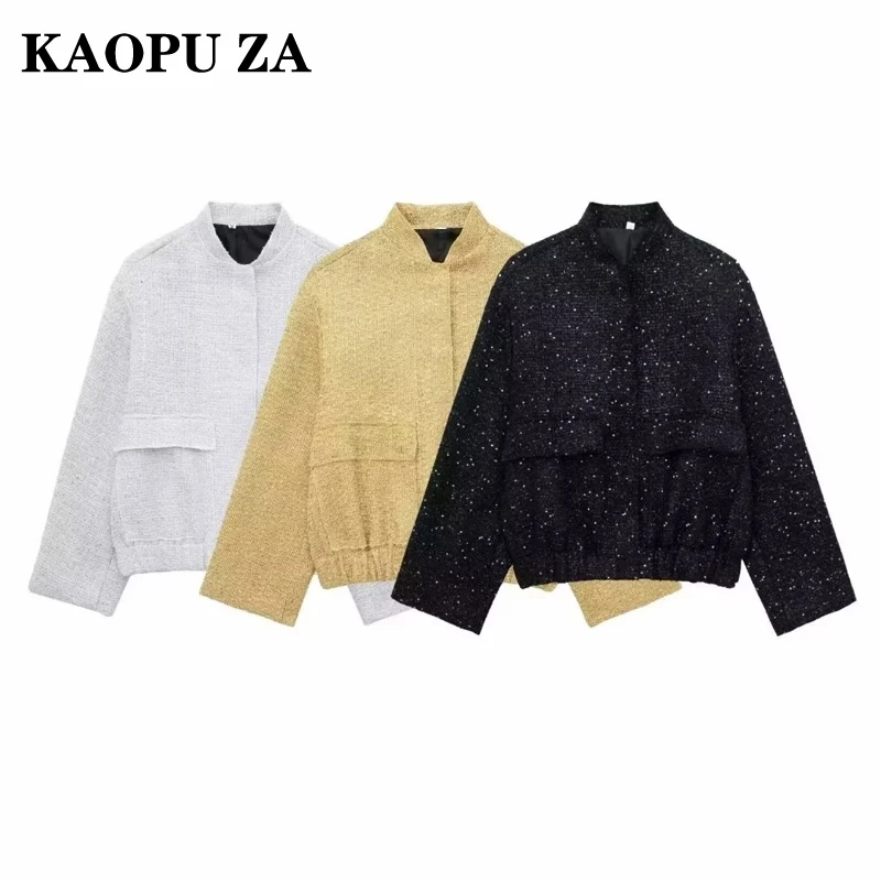 KAOPU ZA 2024 New Autumn Woman's Casual V-Collar Long Sleeve Jacket Coat Female Fashion Solid Color Single-breasted Pockets Top