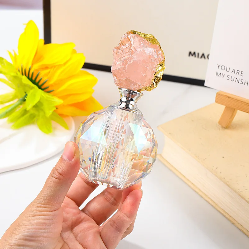 Creatieve polygonale kristallen glazen parfumfles, amberkleurige kristallen agaat parfumfles, luxe decoratieve pot voor thuis, woondecoratie - afbeelding 1