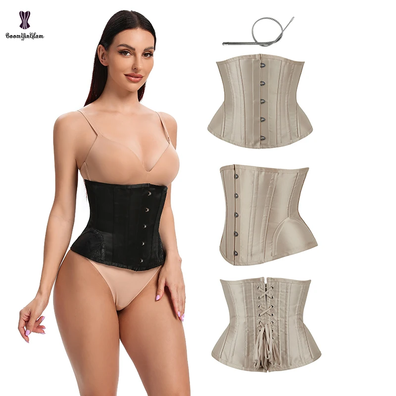 

Black Champagne Women's Steam Punk Gothic Corselet Underbust Body Shaper 14 Robs Girdle Steel Bone Corset Top With 5 Brooches