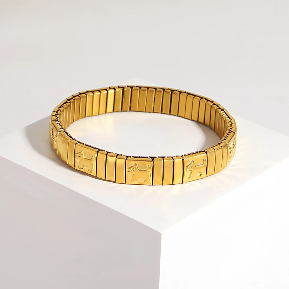 

DODOHAO Puppy Stretch Bangles Classic Stainess Steel Bracelets Gold/Silver Color Watch Band Bangle For Women Men Fashion Jewelry
