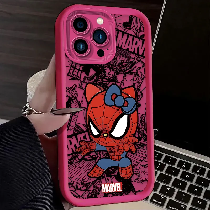 Spider Man Cute Hello Kitty Silicone Phone Case For iPhone 15 Case iPhone 14 13 12 11 Pro Max X XS XR 7 8 Plus SE 2020 TPU Cover - náhled 4