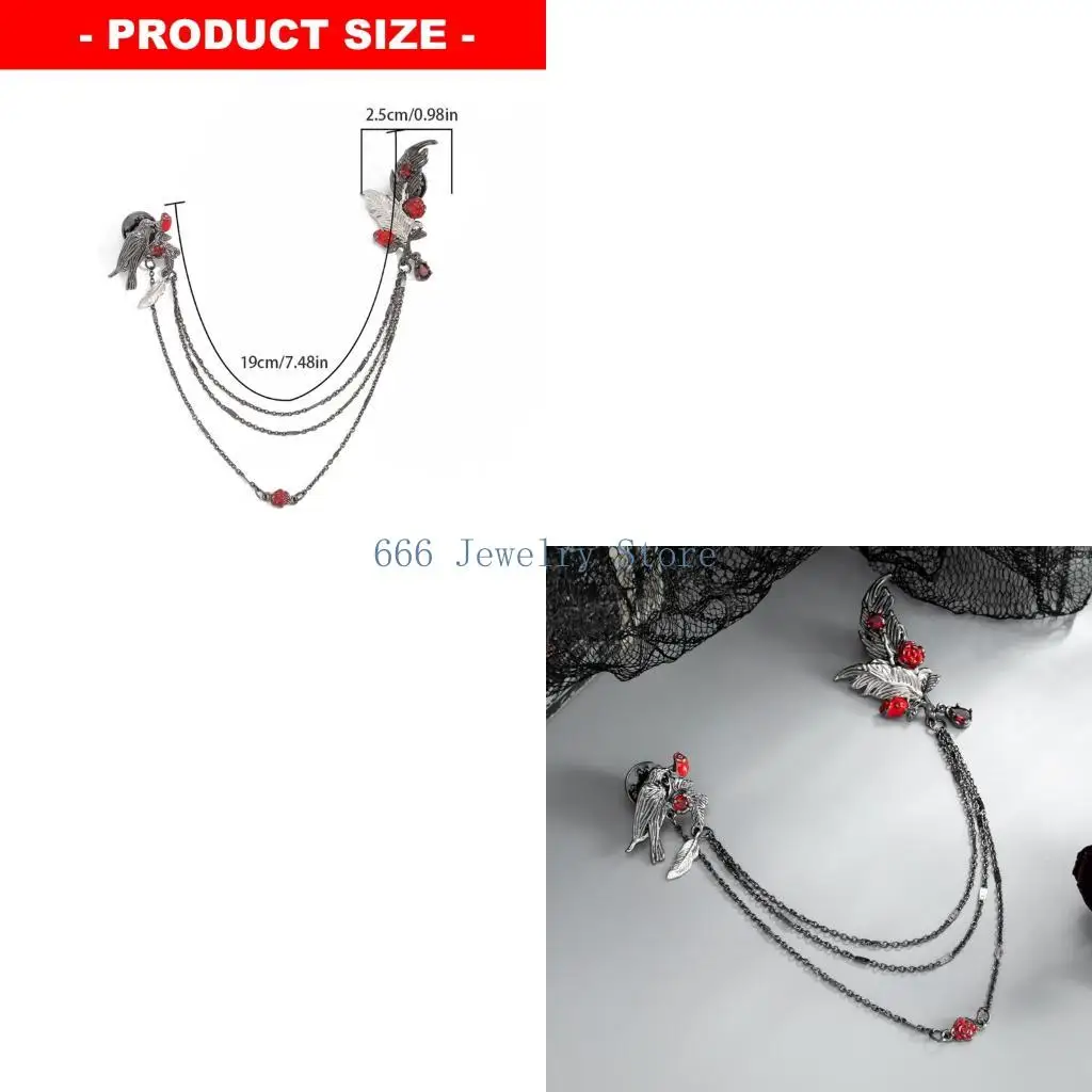 F2TD Decorative Lapel Brooch With Chain Drape, Rose Alloy Accent for Knitwear, Bags, and Party Outfit Styling Detail With Photo