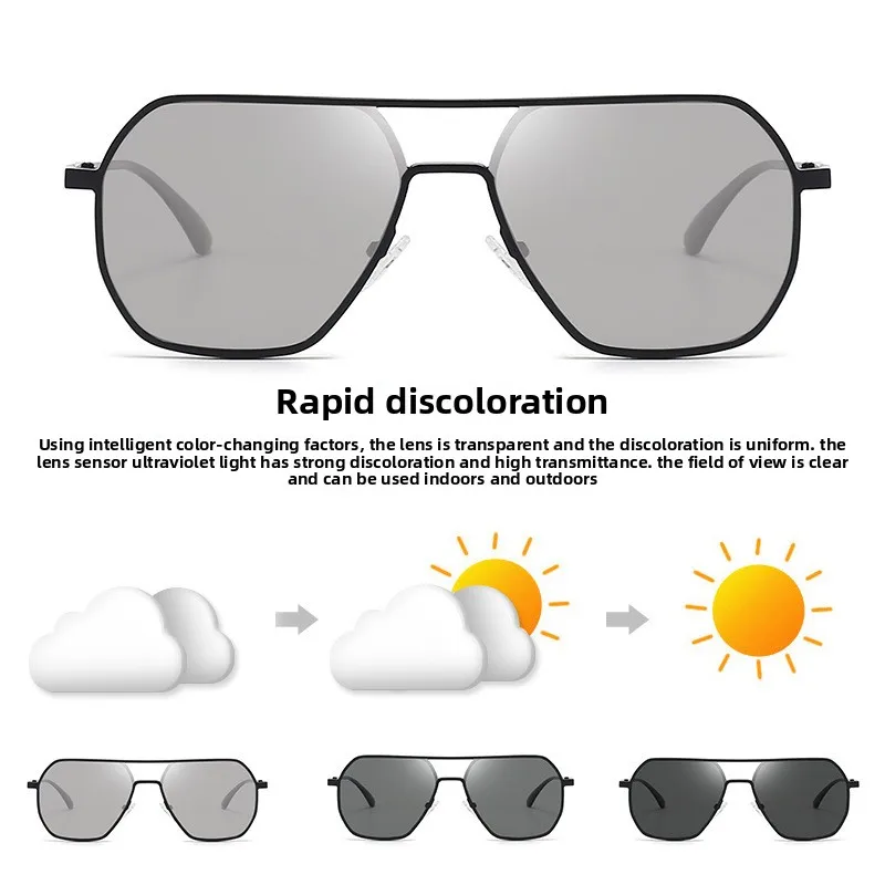 Luxury Metal Photochromic Sunglasses Men Women Fashion Polarized Sun Glasses Stylish Chameleon Anti-glare Driving Shades UV400