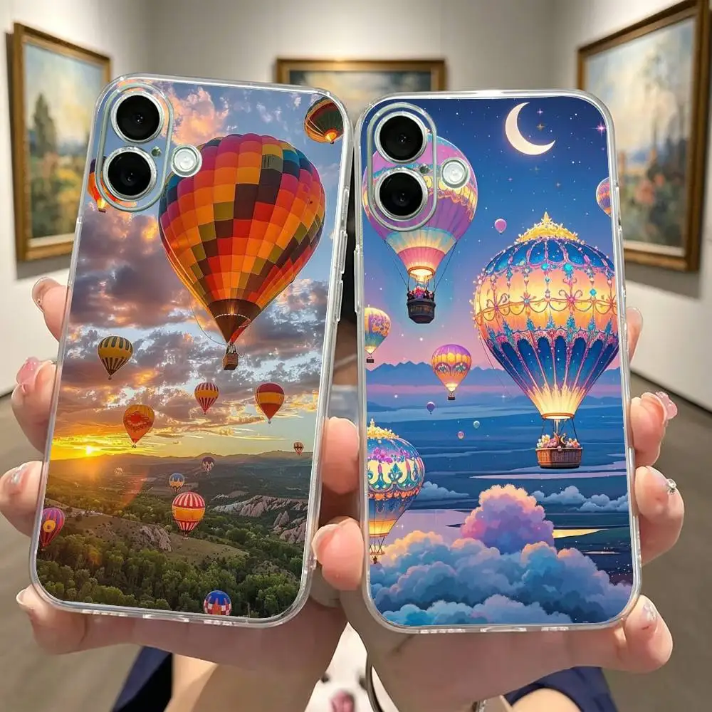 Cool colorful Hot Air Balloon Phone Case For iPhone 17 16 15 14 13 12 11 Mini Pro Max Plus Transparent Shockproof Cover