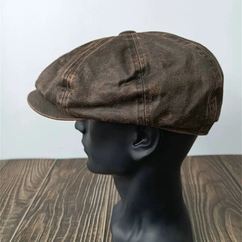 Vintage Waxed Paper Gatsby Hat,Windproof Octagonal Beret,Men All Season Casual Work Newsboy Cap